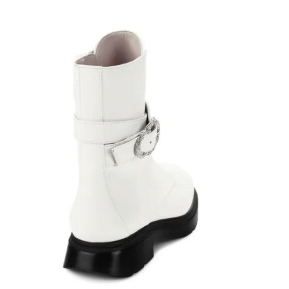 Stuart Weitzman Crystal Buckle Leather Ankle Boots - White (Size 8) - Like New - Picture 2 of 5